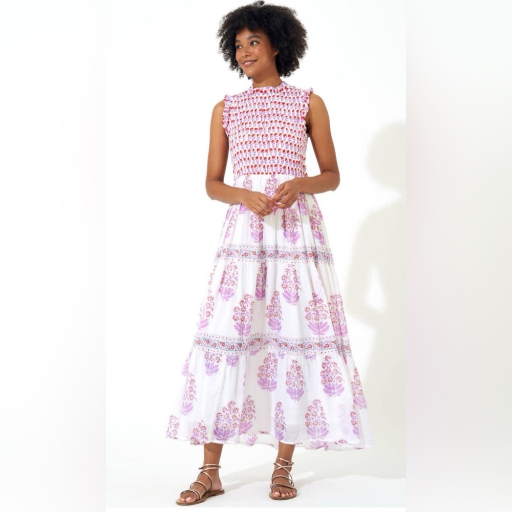 Oliphant White and Purple Floral Maxi Dress